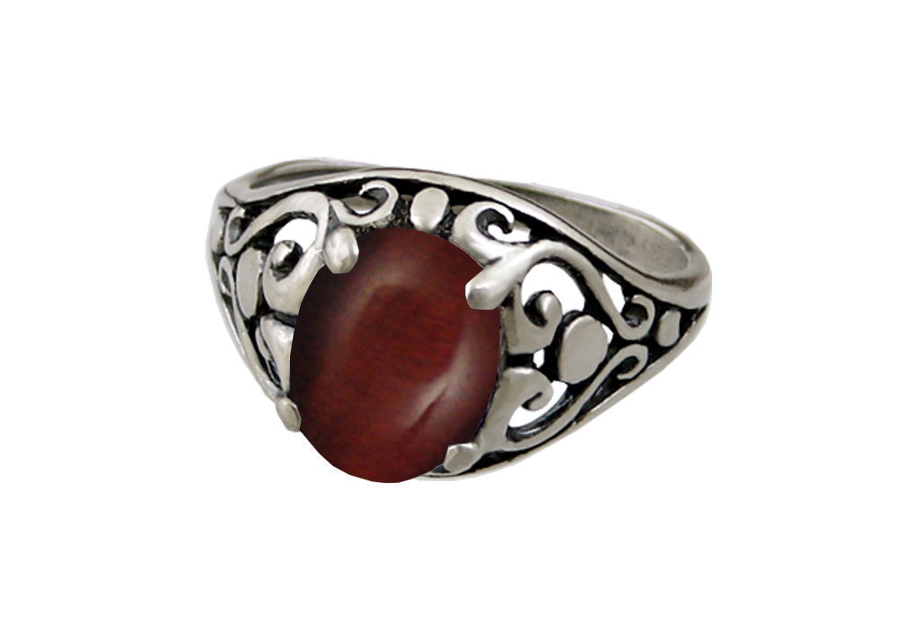 Sterling Silver Filigree Heart Ring With Red Tiger Eye Size 10